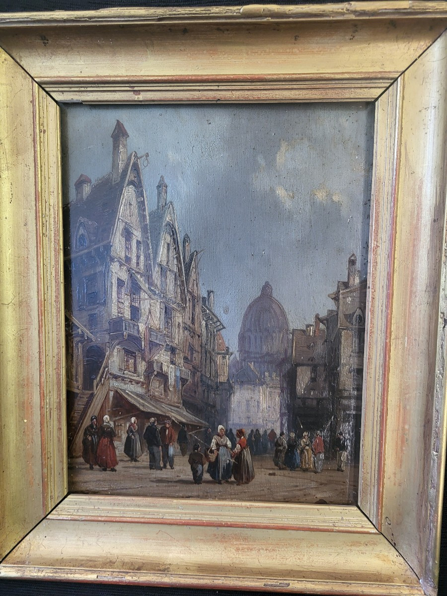 French School, Early 19th Century, Oil On Canvas, View Of A Lively Town -photo-7