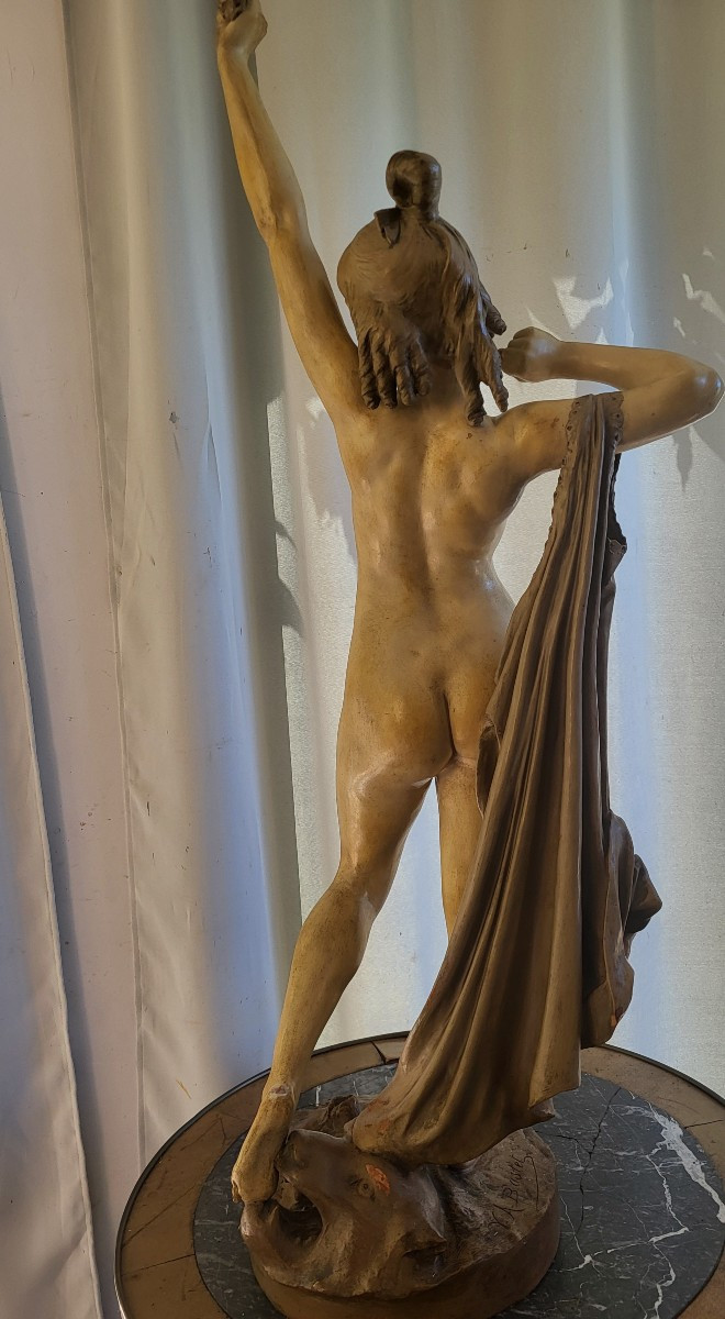 Large Terracotta Statue Manon Salon 1899 By Va Bastet H110-photo-3