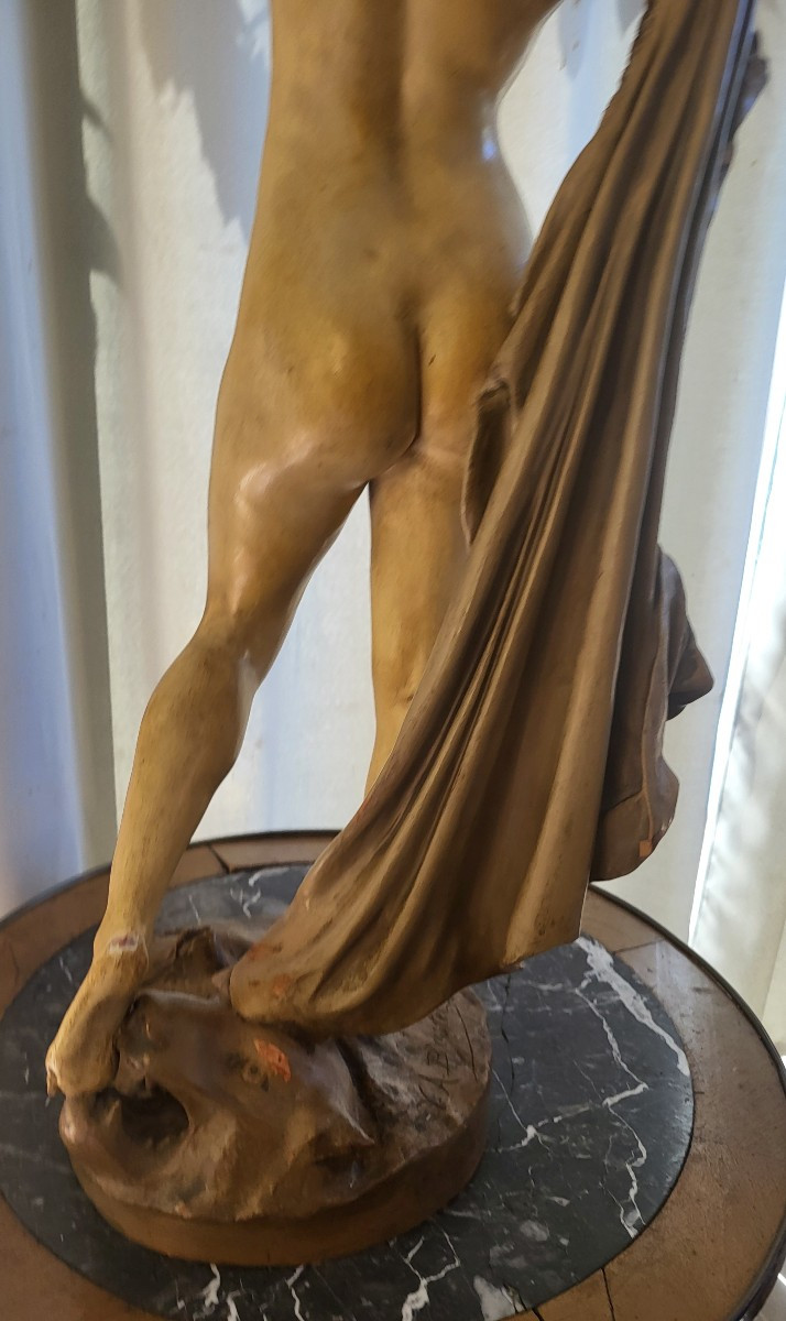 Large Terracotta Statue Manon Salon 1899 By Va Bastet H110-photo-4