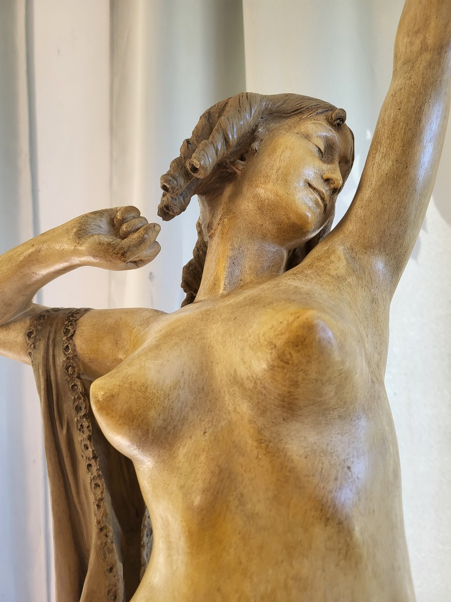 Large Terracotta Statue Manon Salon 1899 By Va Bastet H110-photo-5