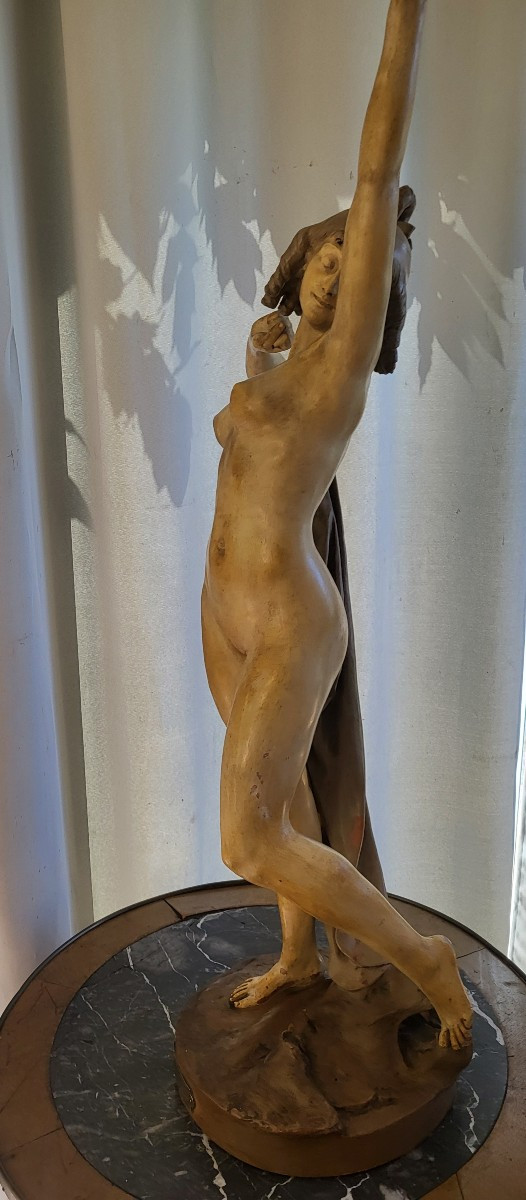Large Terracotta Statue Manon Salon 1899 By Va Bastet H110-photo-8