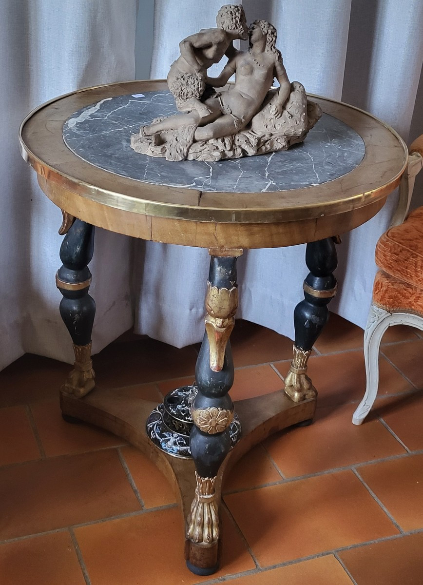 Pedestal Table With Swans In Gilded Wood, 1st Empire Period, Early 19th Century -photo-8
