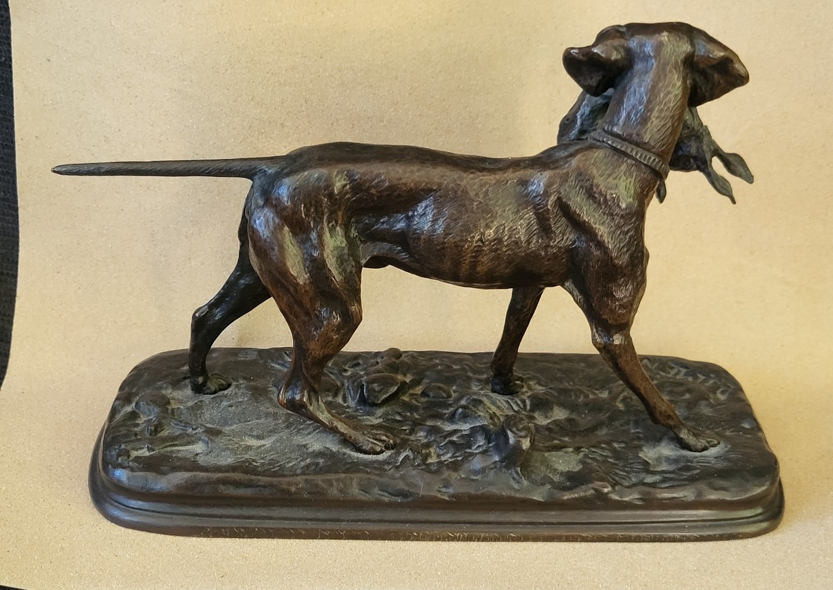Sculpture  Bronze chien et lièvre signée  PJ Mène fin XIXe -photo-2