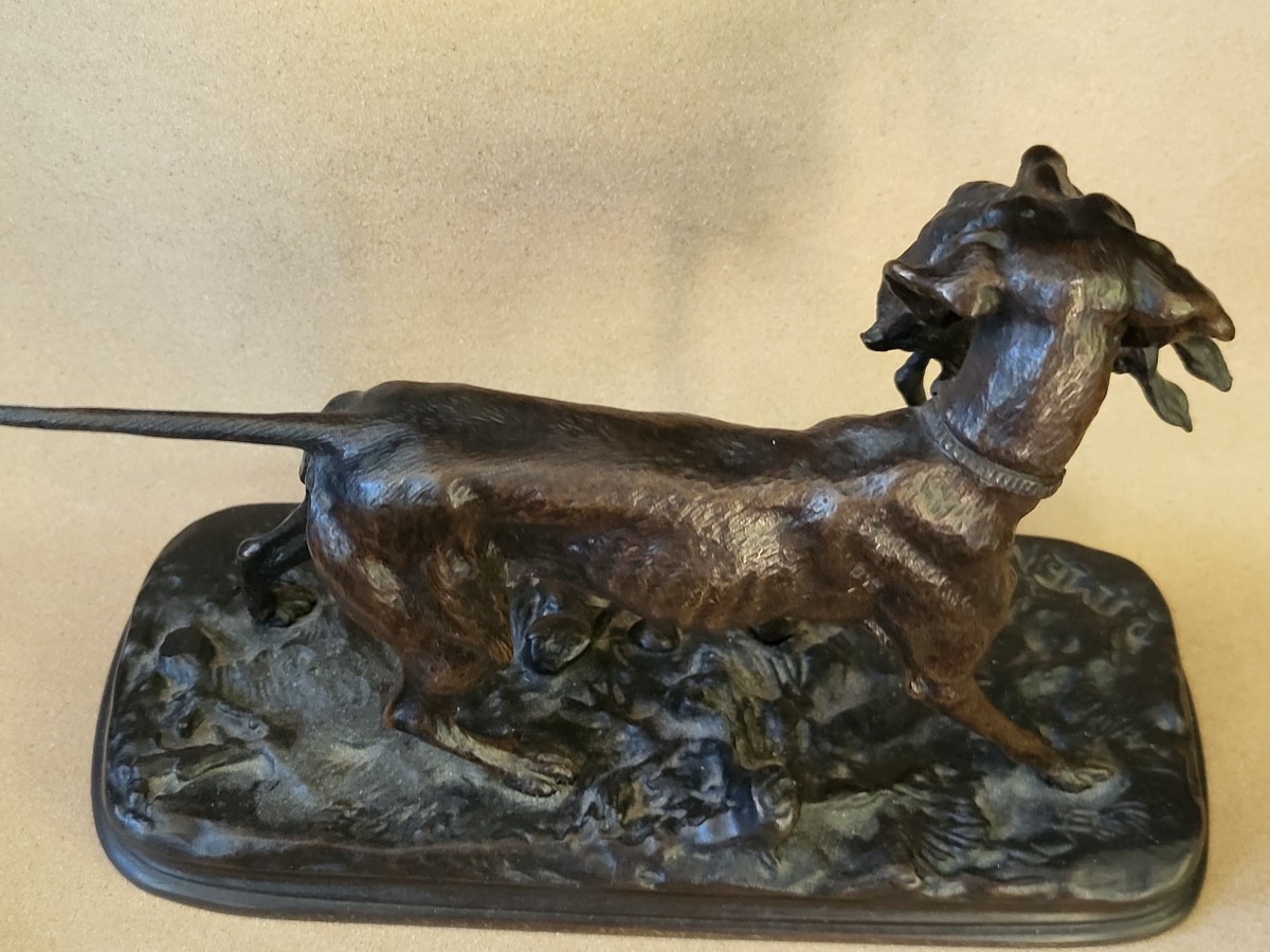 Sculpture  Bronze chien et lièvre signée  PJ Mène fin XIXe -photo-2