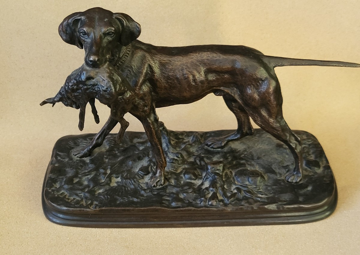 Sculpture  Bronze chien et lièvre signée  PJ Mène fin XIXe -photo-7