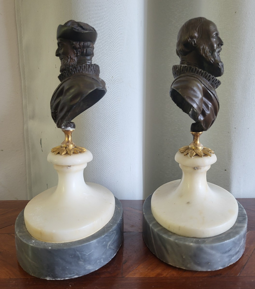 Pair Of Bronze Busts Of Henti IV And Sully, Restoration Period, 19th Century -photo-1