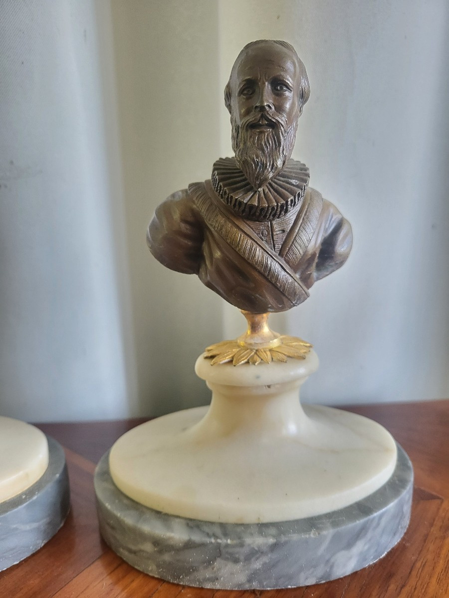 Pair Of Bronze Busts Of Henti IV And Sully, Restoration Period, 19th Century -photo-2