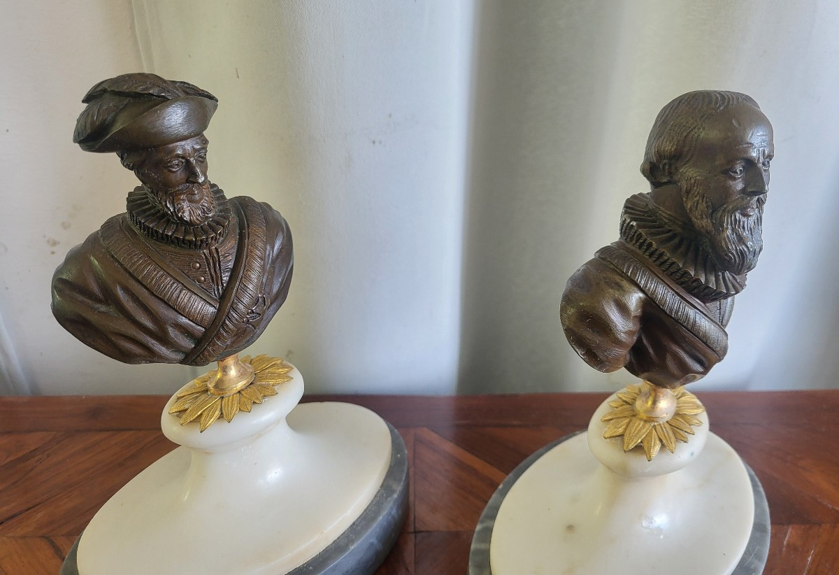 Pair Of Bronze Busts Of Henti IV And Sully, Restoration Period, 19th Century -photo-6