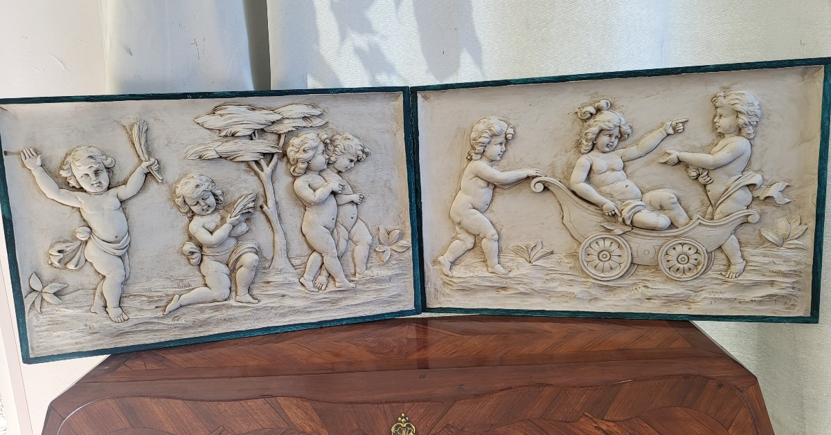 Paire de sculptures bas relief  Les Amours sv Clodion -photo-2
