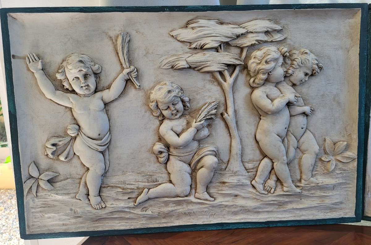 Paire de sculptures bas relief  Les Amours sv Clodion -photo-3