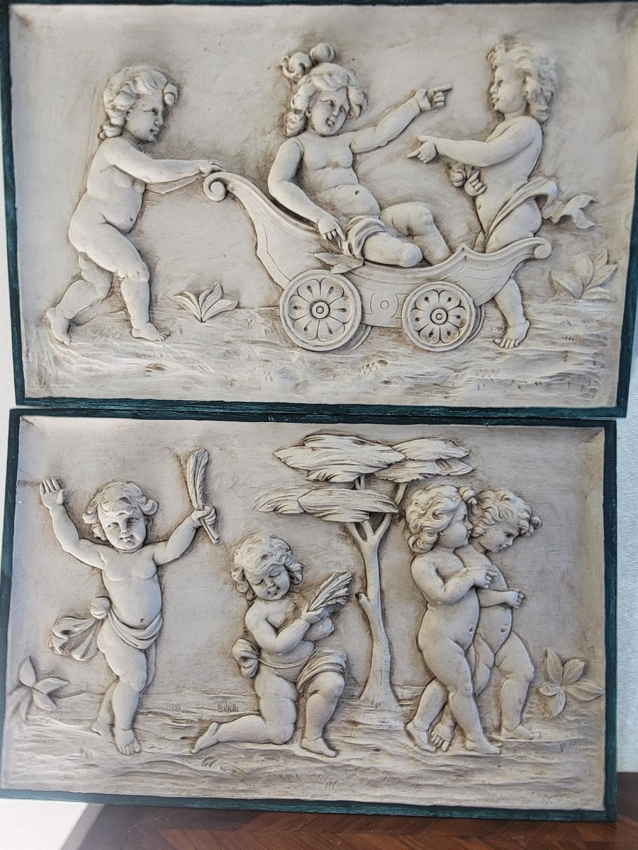 Paire de sculptures bas relief  Les Amours sv Clodion -photo-5