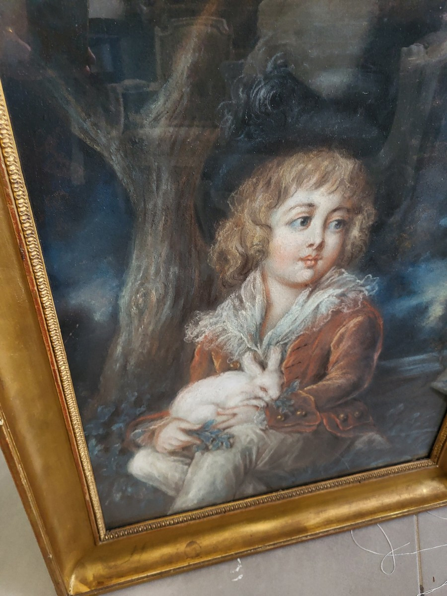 Pastel Portrait Of A Young Child With A Rabbit, 18th Century -photo-2