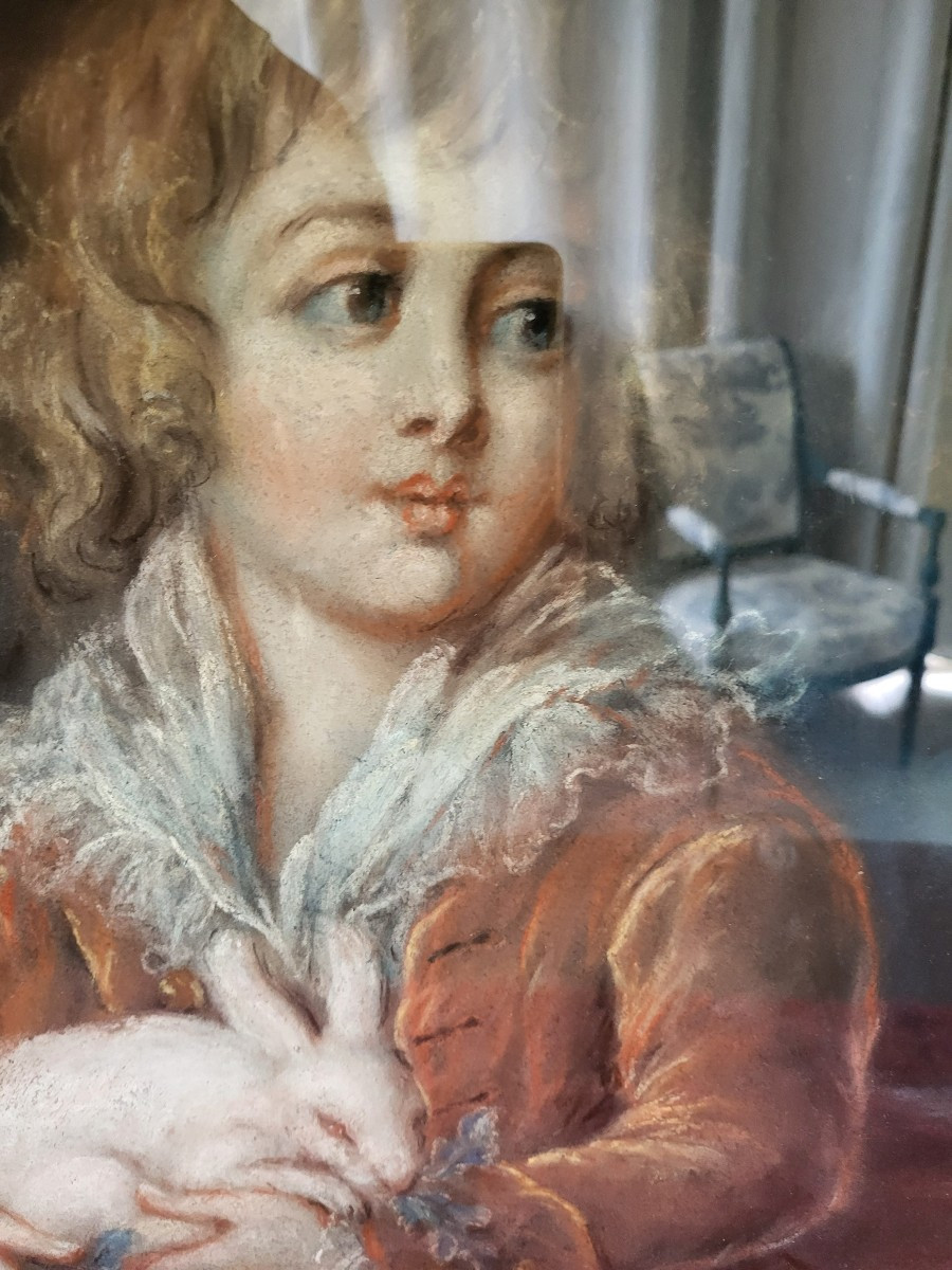Pastel Portrait Of A Young Child With A Rabbit, 18th Century -photo-3