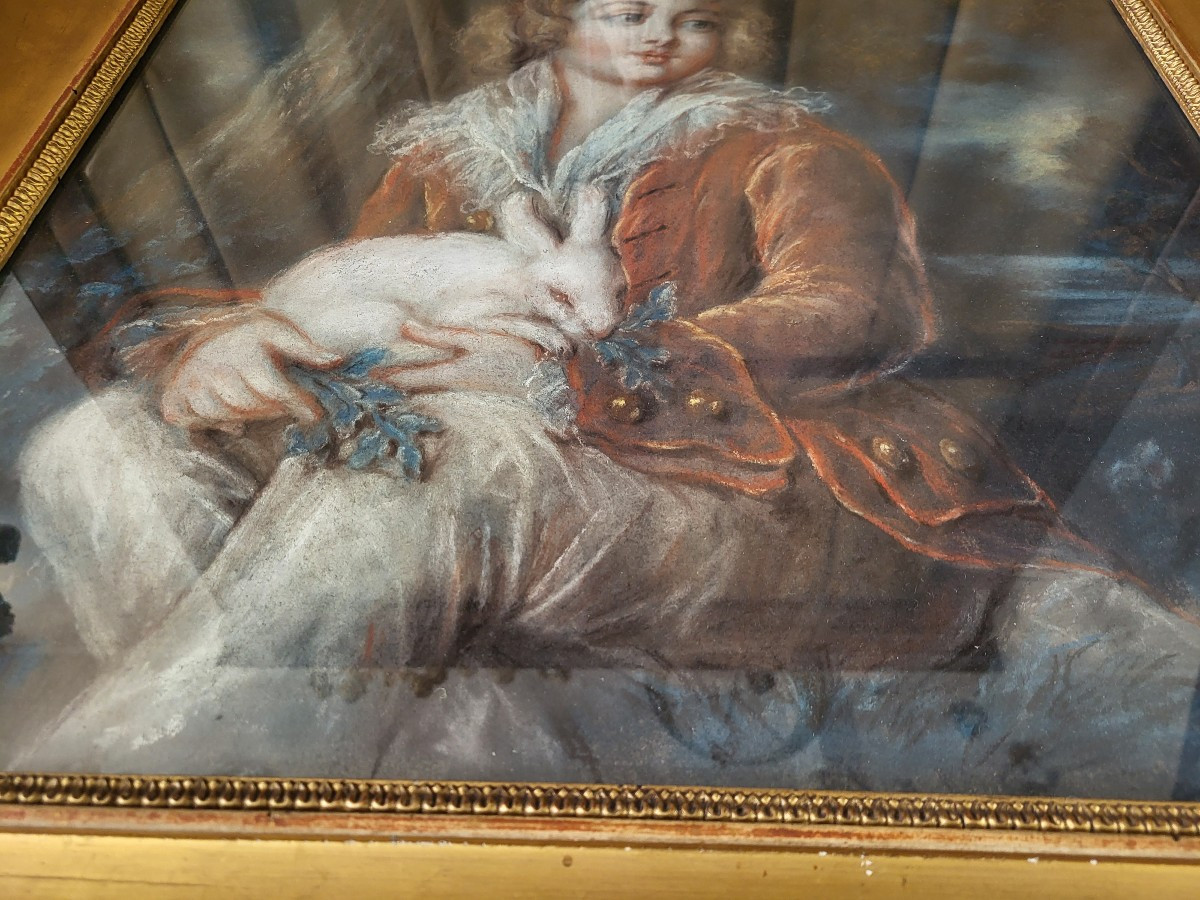 Pastel Portrait Of A Young Child With A Rabbit, 18th Century -photo-4