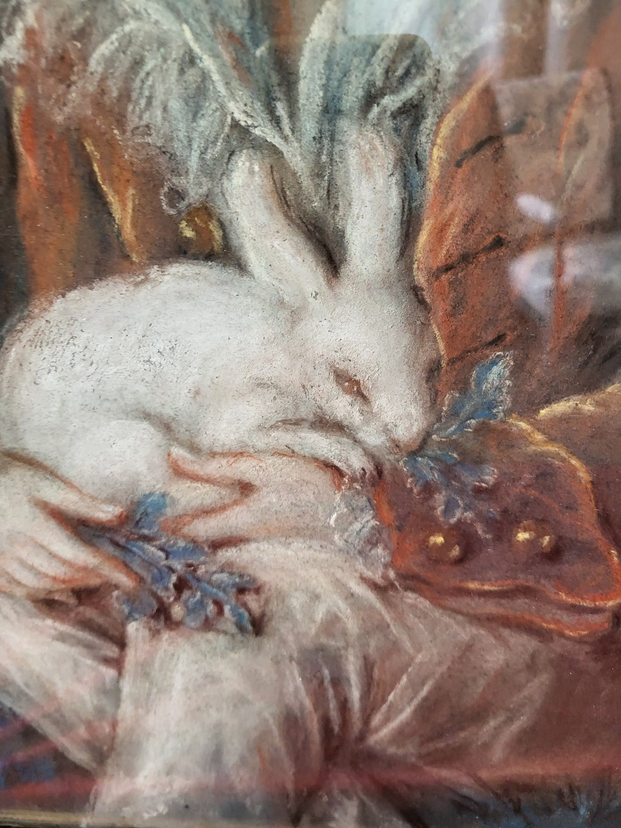 Pastel Portrait Of A Young Child With A Rabbit, 18th Century -photo-4