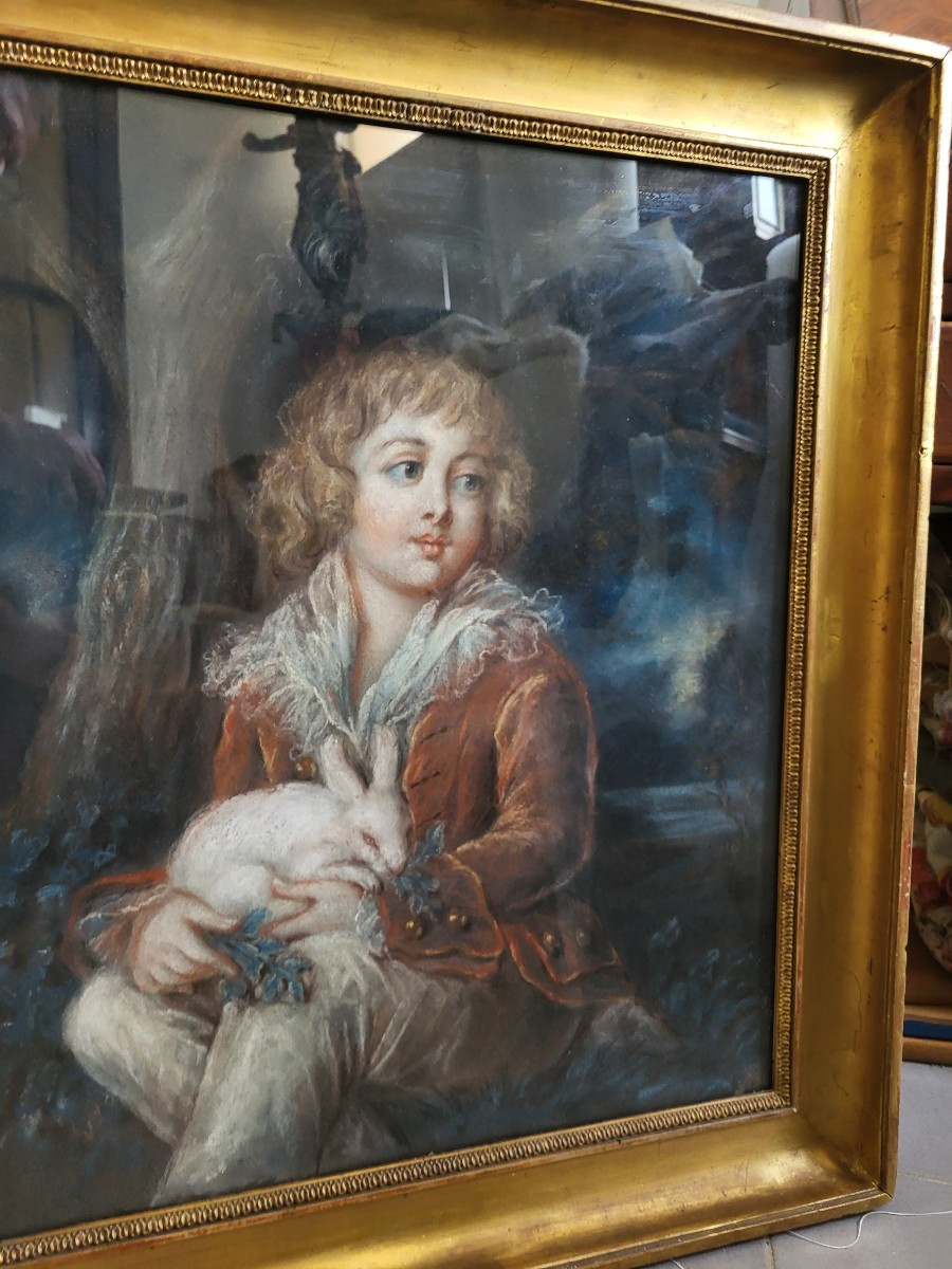 Pastel Portrait Of A Young Child With A Rabbit, 18th Century -photo-6