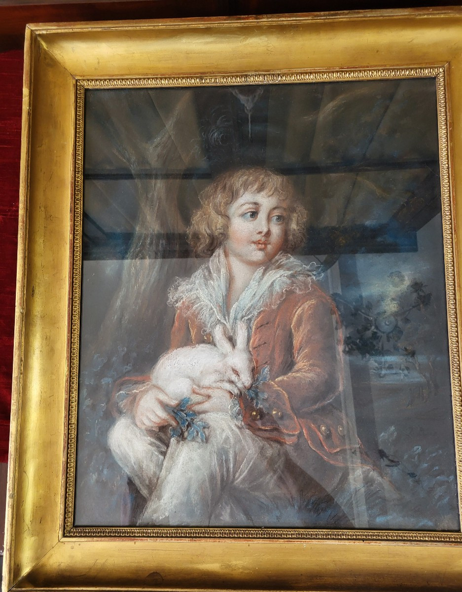 Pastel Portrait Of A Young Child With A Rabbit, 18th Century -photo-7