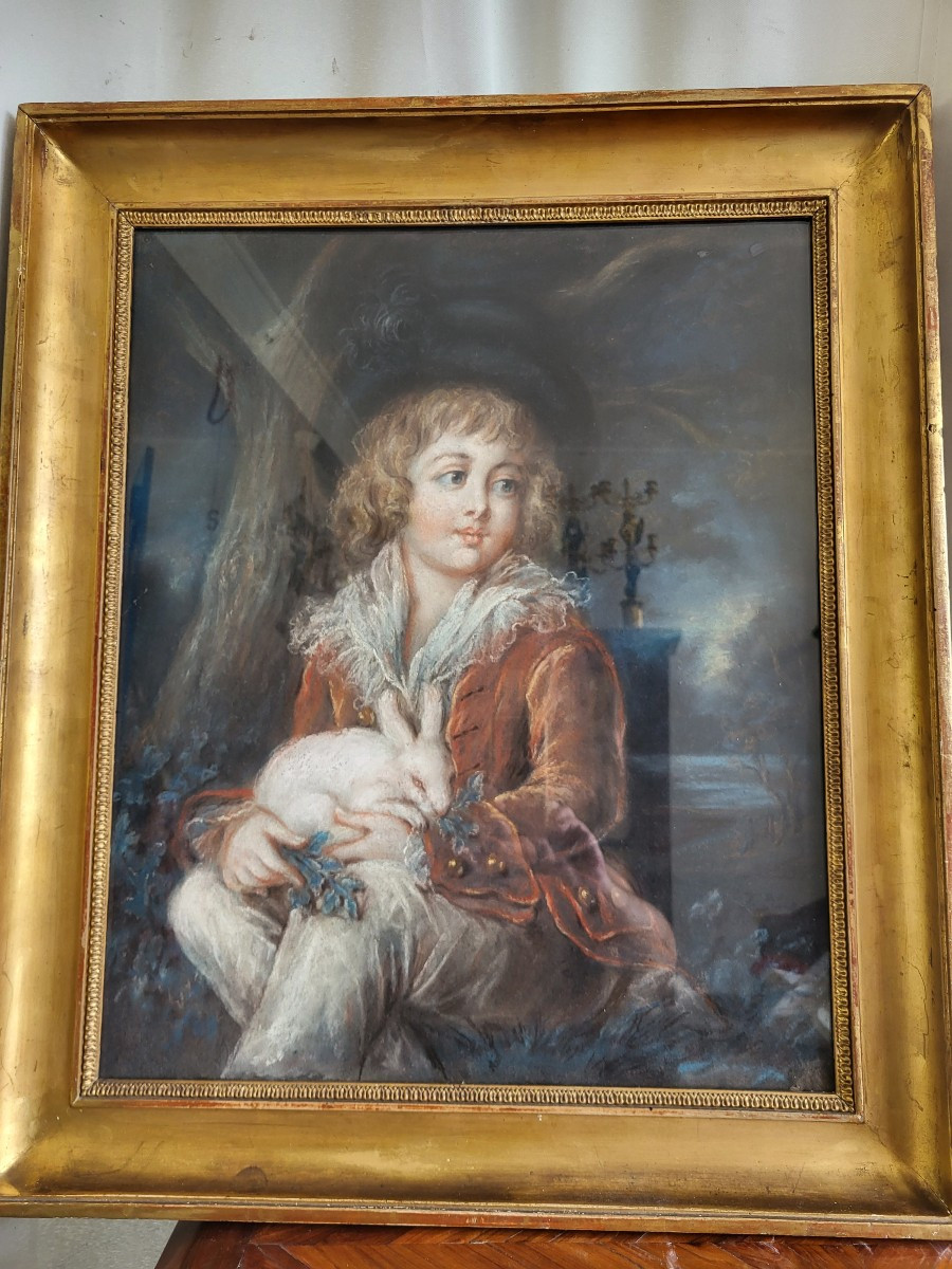 Pastel Portrait Of A Young Child With A Rabbit, 18th Century 