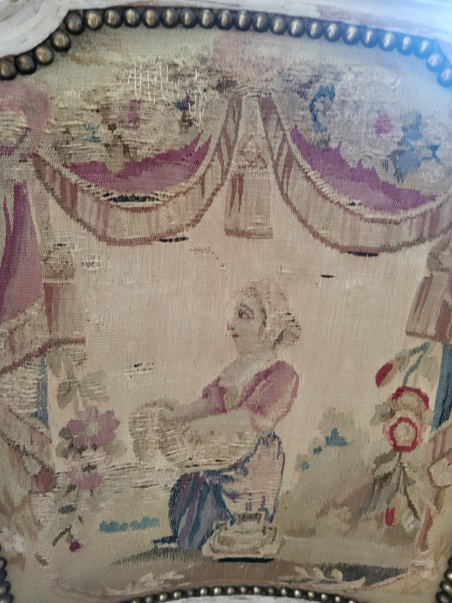 Set Of Four Armchairs Stamped Clmutel, Aubusson Tapestry, Louis XVI Period, 18th Century -photo-6