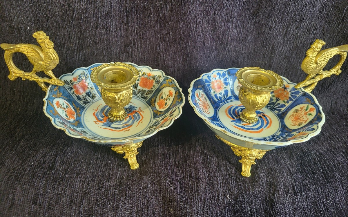 Paire  de chandeliers  Porcelaine Imari Époque Edo monture bronze XIXe -photo-2