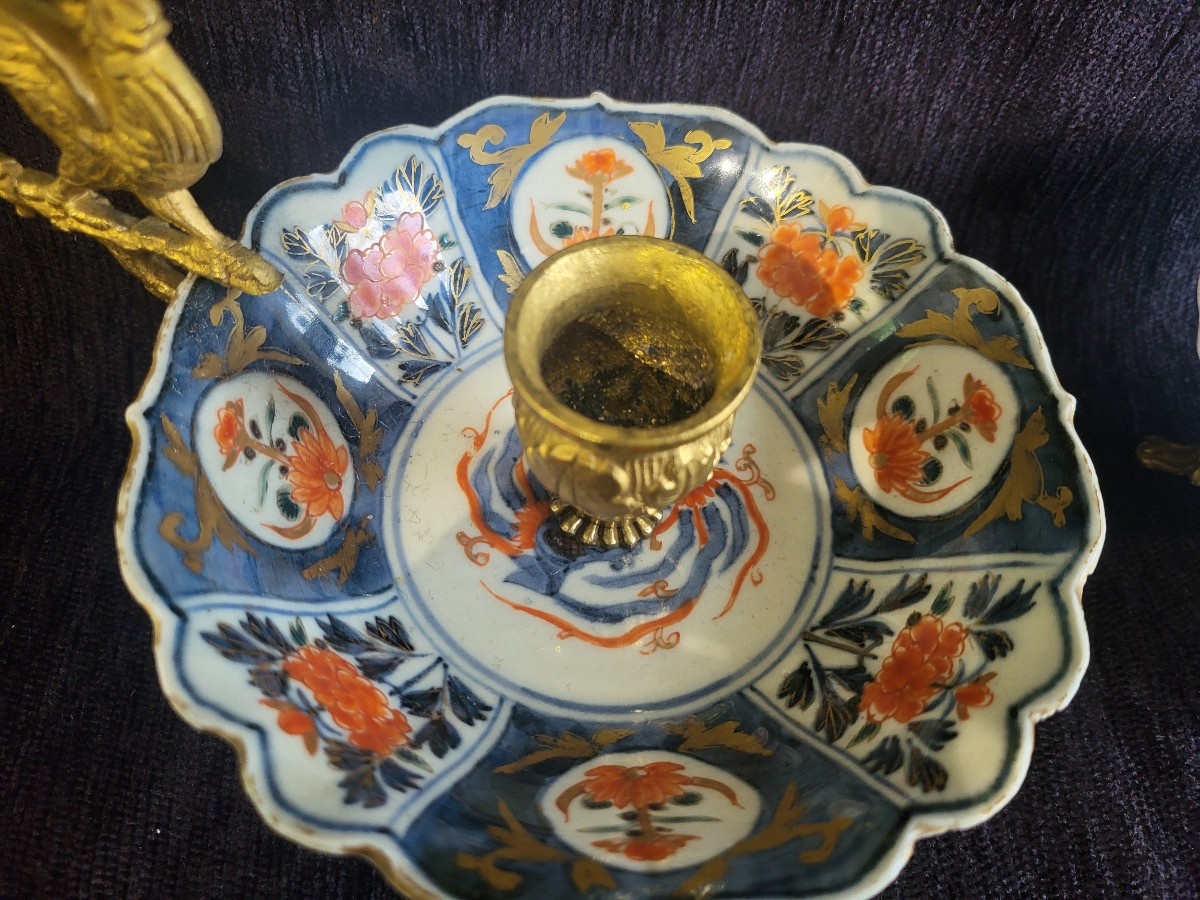 Paire  de chandeliers  Porcelaine Imari Époque Edo monture bronze XIXe -photo-3