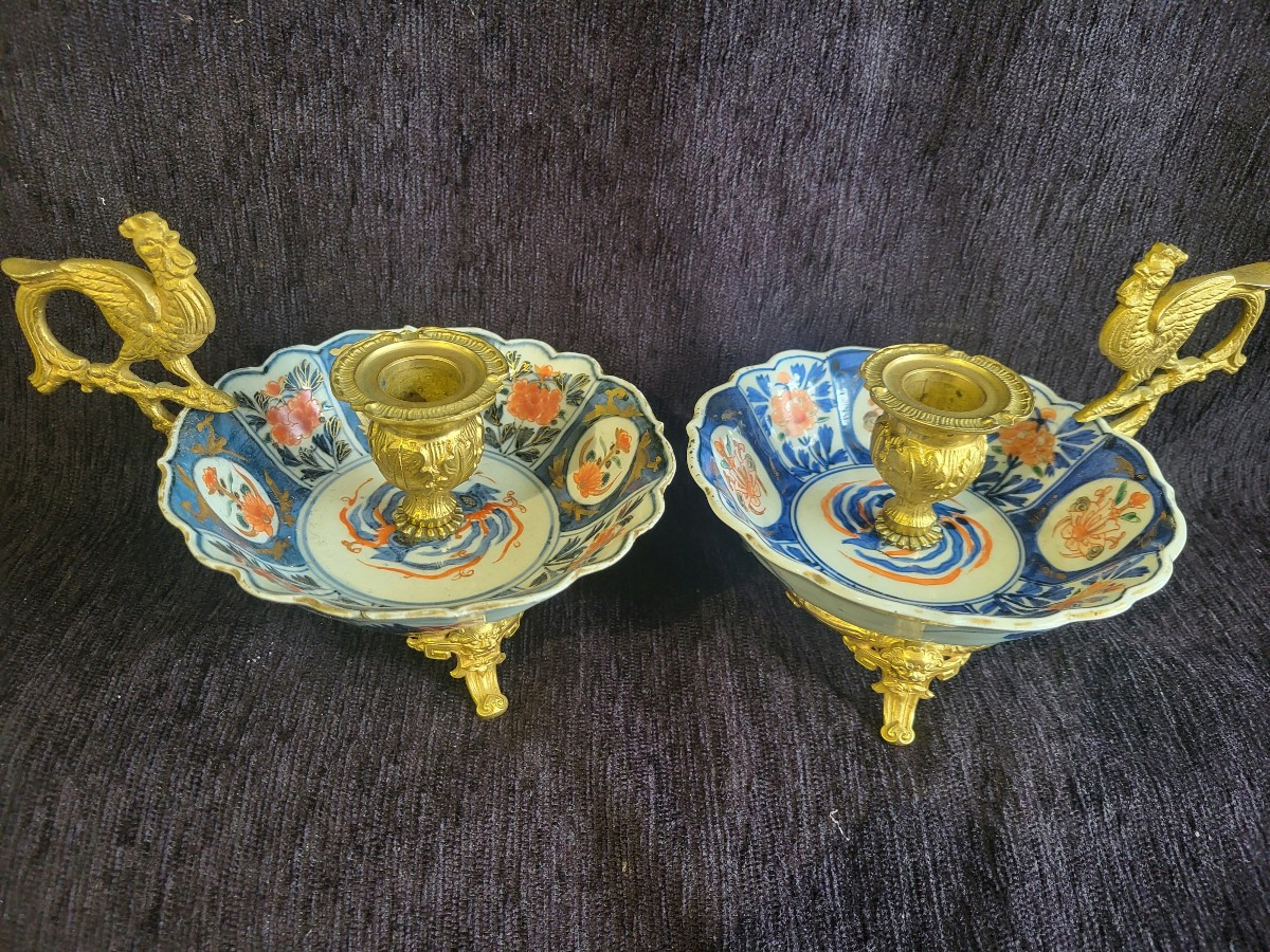 Paire  de chandeliers  Porcelaine Imari Époque Edo monture bronze XIXe -photo-5