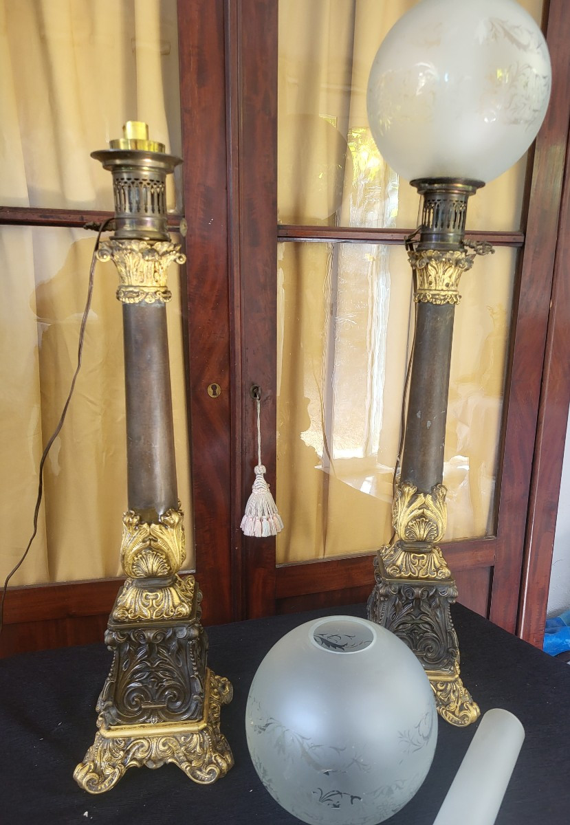 Pair Of Large Carcel Lamps With Mechanism, Restoration Period, H 92cm-photo-4