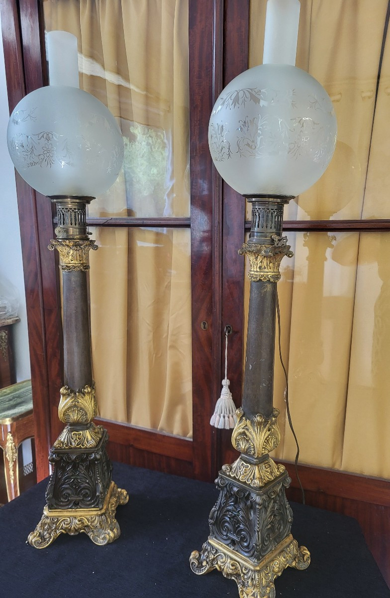 Pair Of Large Carcel Lamps With Mechanism, Restoration Period, H 92cm-photo-7