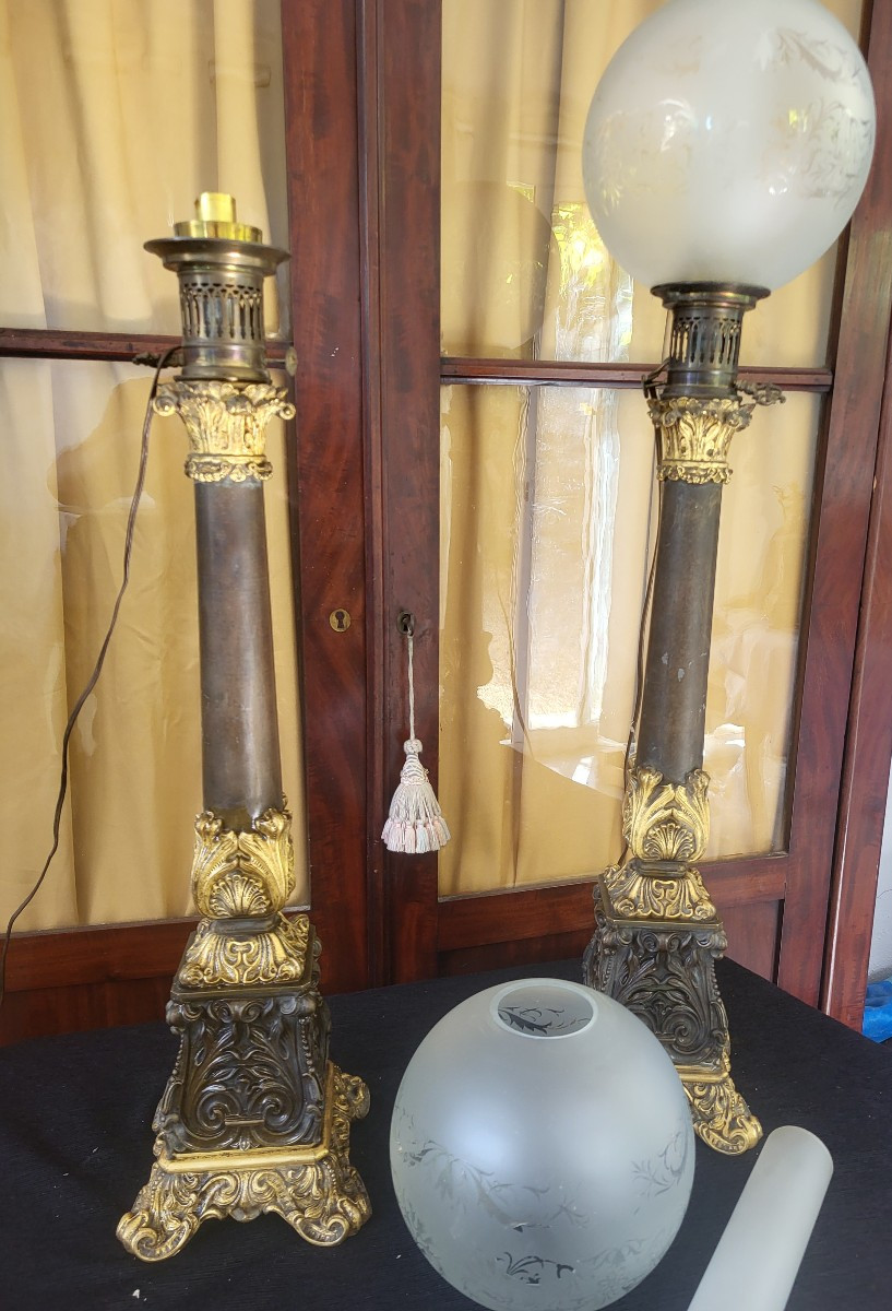 Pair Of Large Carcel Lamps With Mechanism, Restoration Period, H 92cm-photo-8