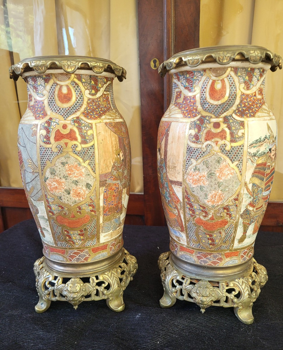 Paire de vases montés  bronze Satzuma époque  Meiji XIXe siècle -photo-3