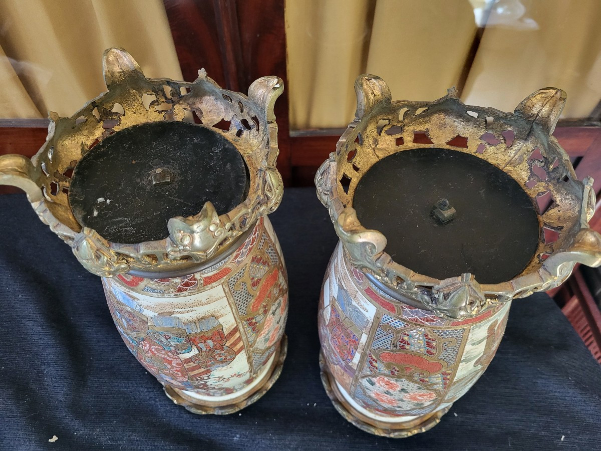 Paire de vases montés  bronze Satzuma époque  Meiji XIXe siècle -photo-1