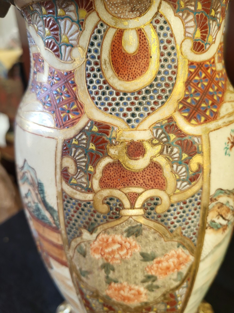 Paire de vases montés  bronze Satzuma époque  Meiji XIXe siècle -photo-2