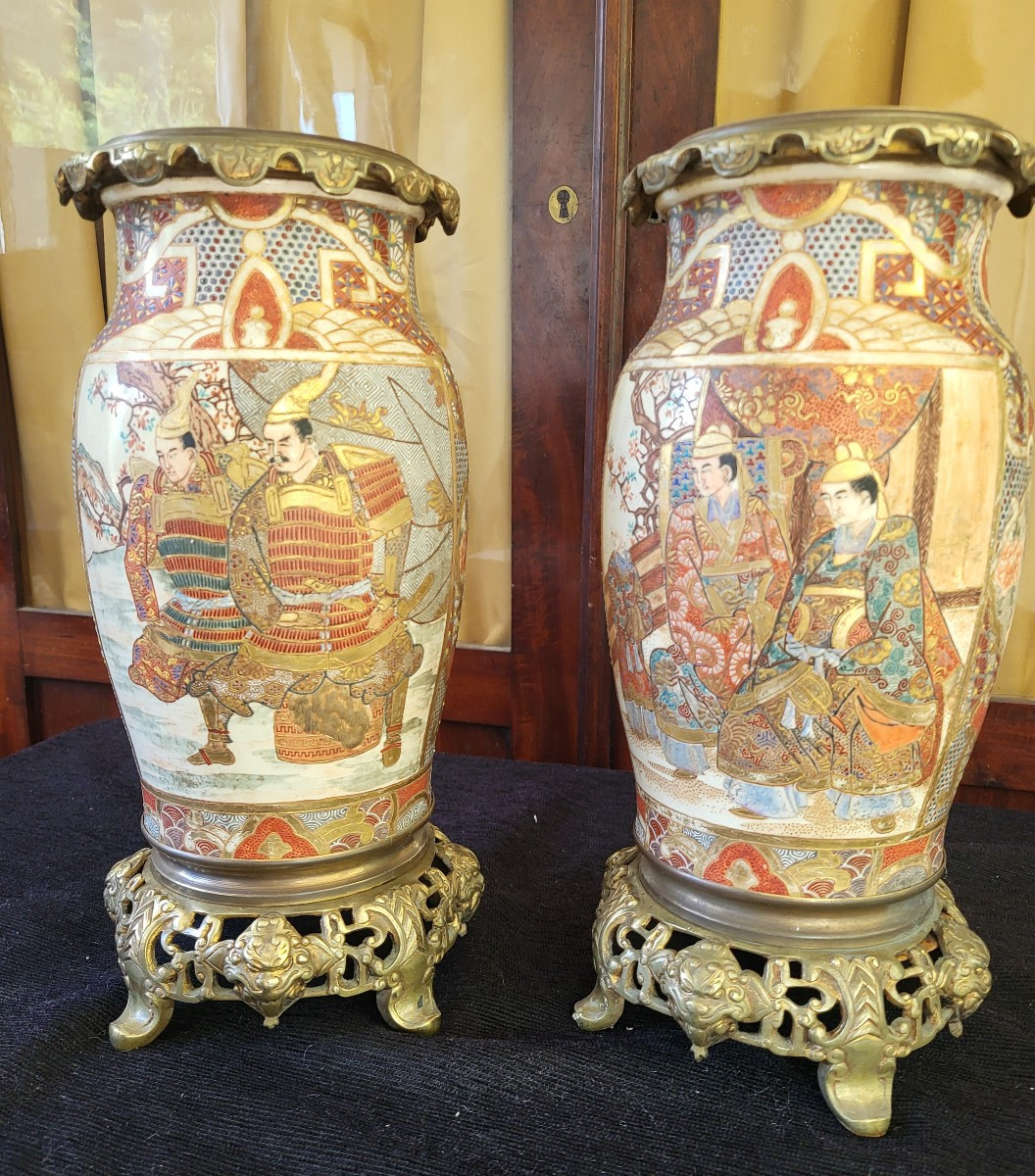 Paire de vases montés  bronze Satzuma époque  Meiji XIXe siècle -photo-4