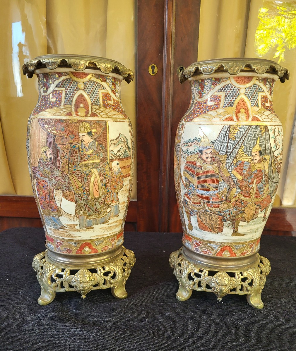 Paire de vases montés  bronze Satzuma époque  Meiji XIXe siècle -photo-6
