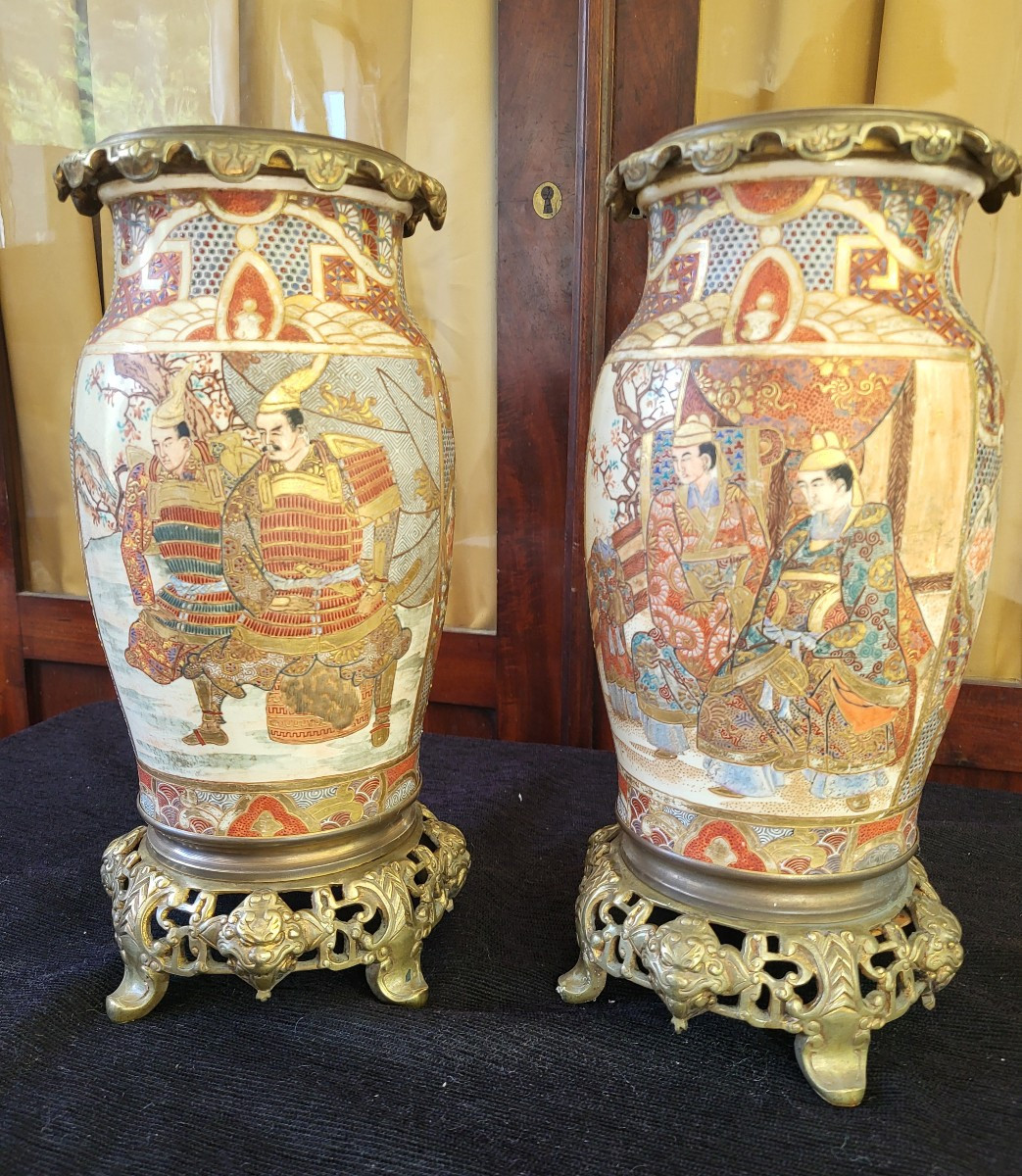 Paire de vases montés  bronze Satzuma époque  Meiji XIXe siècle 