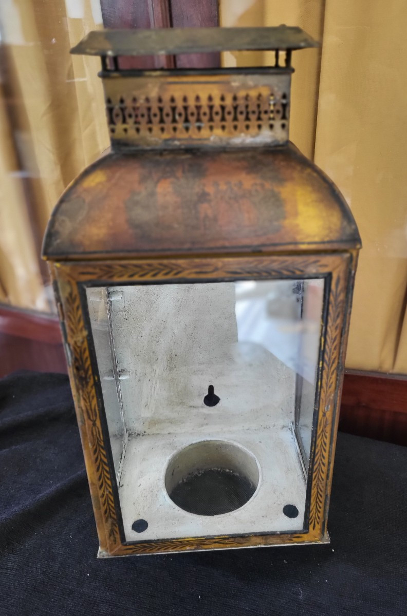 Grande lanterne de hall tole peinte époque  début du XIXe siècleH50 