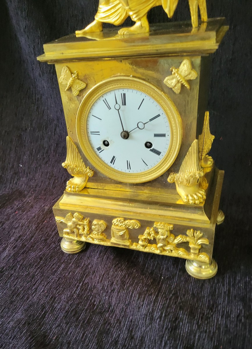 Gilded Bronze Clock "prudentia" Early 19th Century Height 42-photo-2