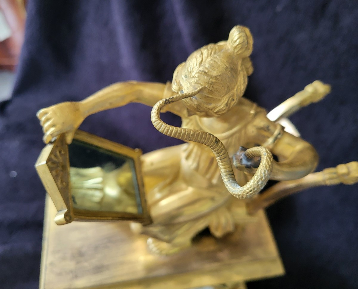 Gilded Bronze Clock "prudentia" Early 19th Century Height 42-photo-1