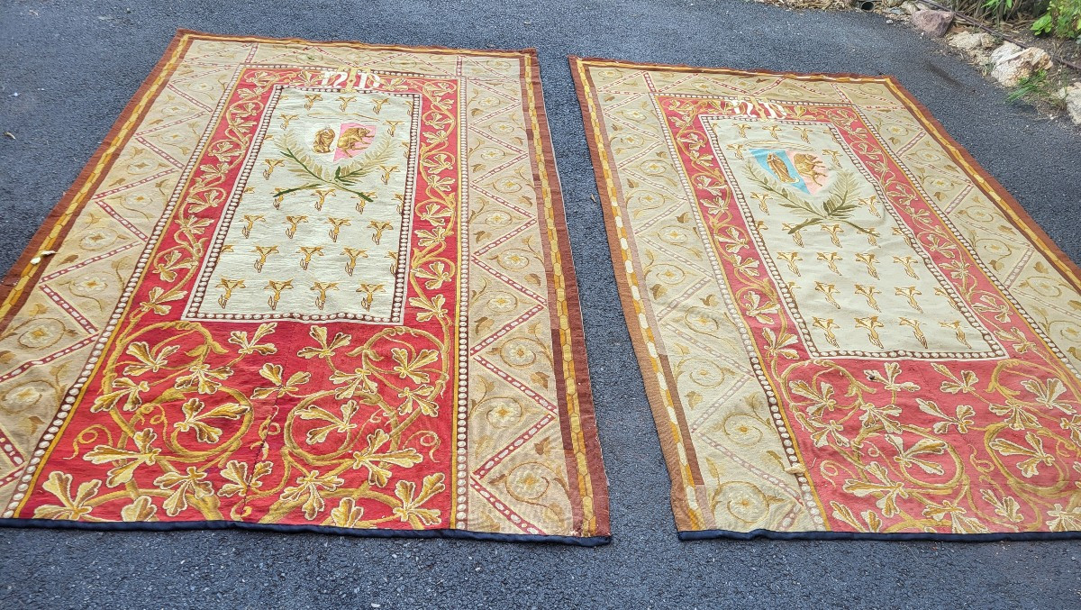 Pair Of 19th Century Door Tapestries With Stitches H300-photo-2