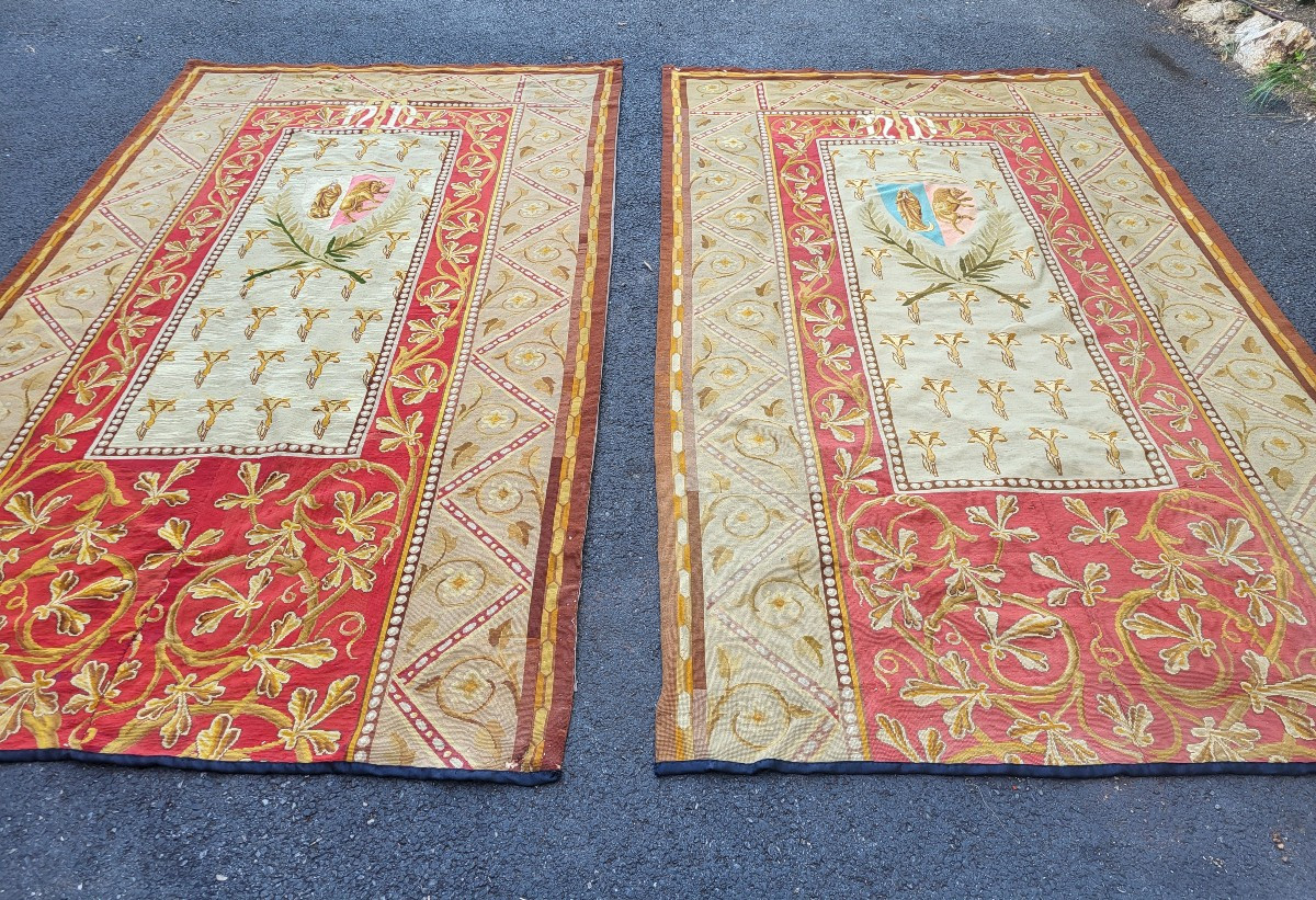 Pair Of 19th Century Door Tapestries With Stitches H300-photo-8