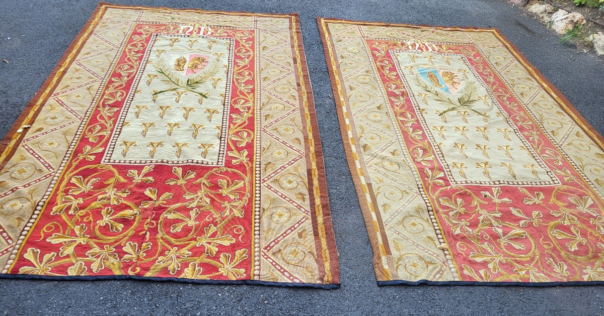 Pair Of 19th Century Door Tapestries With Stitches H300