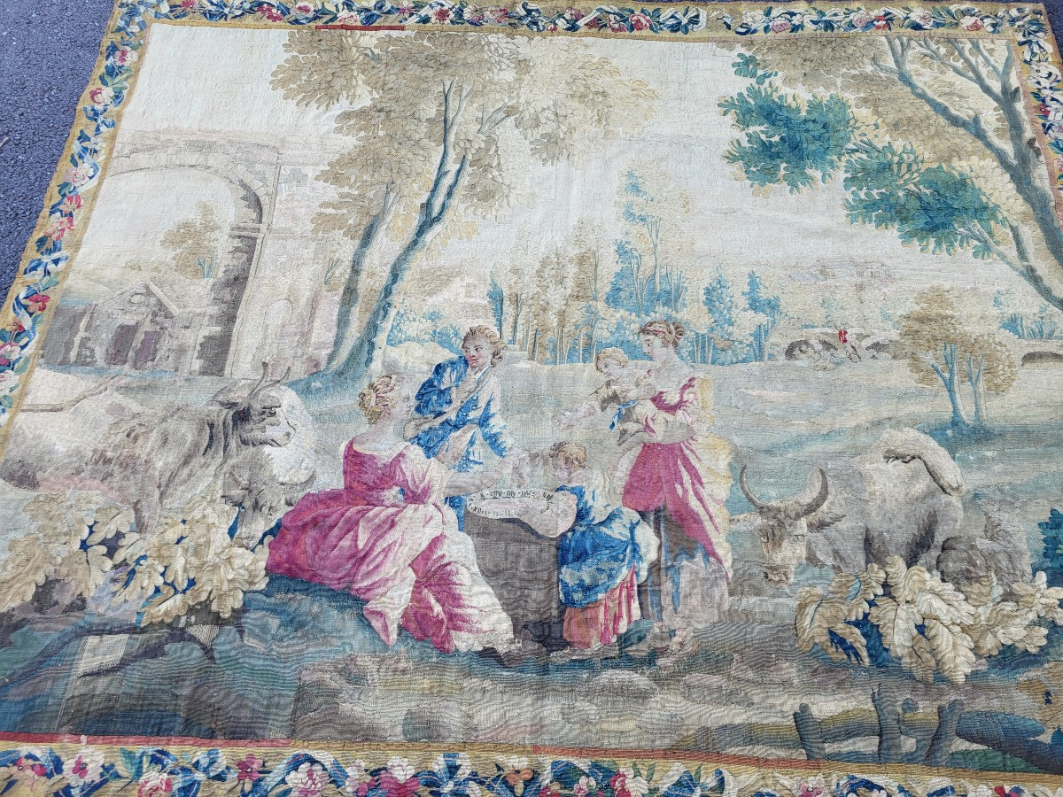 Aubusson Tapestry "the Merchant Of Forget-me-no Cakests" By Huet, 18th Century -photo-4