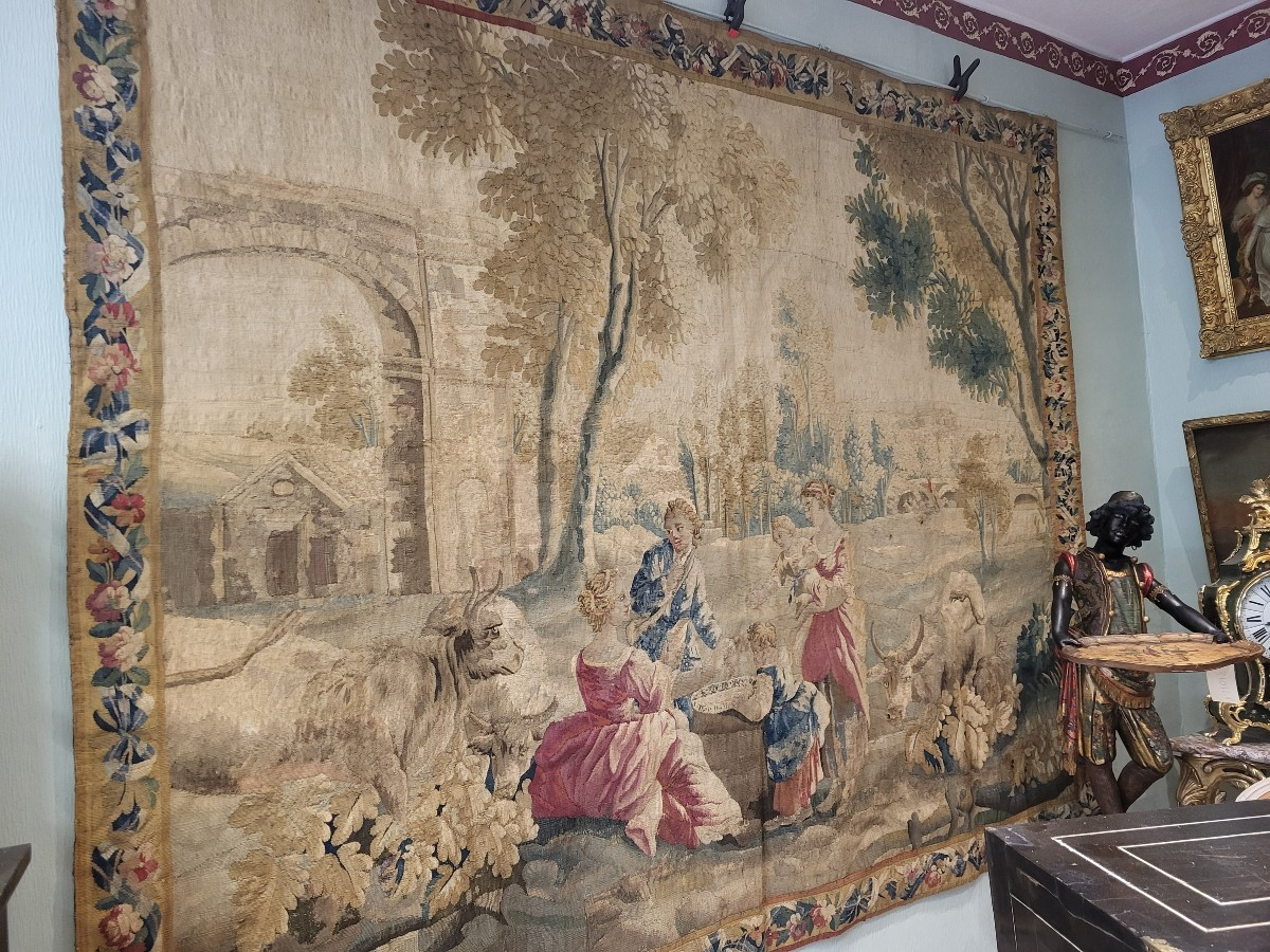 Aubusson Tapestry "the Merchant Of Forget-me-no Cakests" By Huet, 18th Century -photo-3