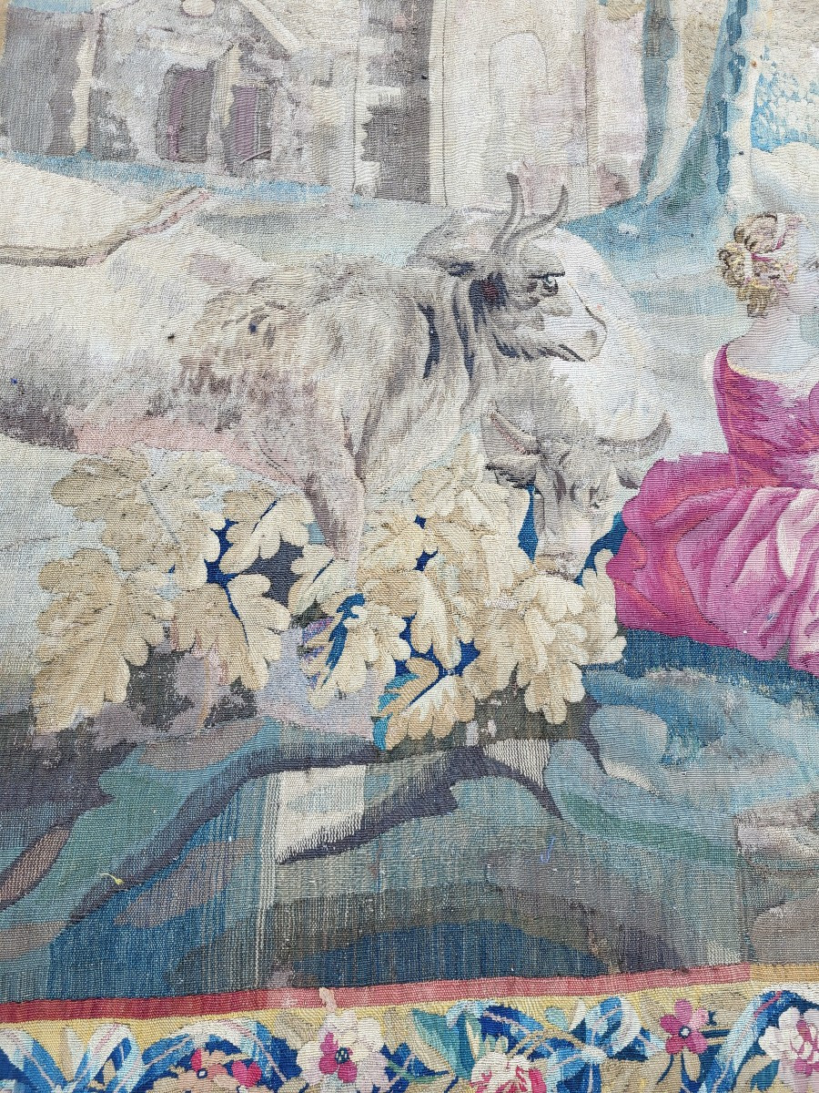 Aubusson Tapestry "the Merchant Of Forget-me-no Cakests" By Huet, 18th Century -photo-3