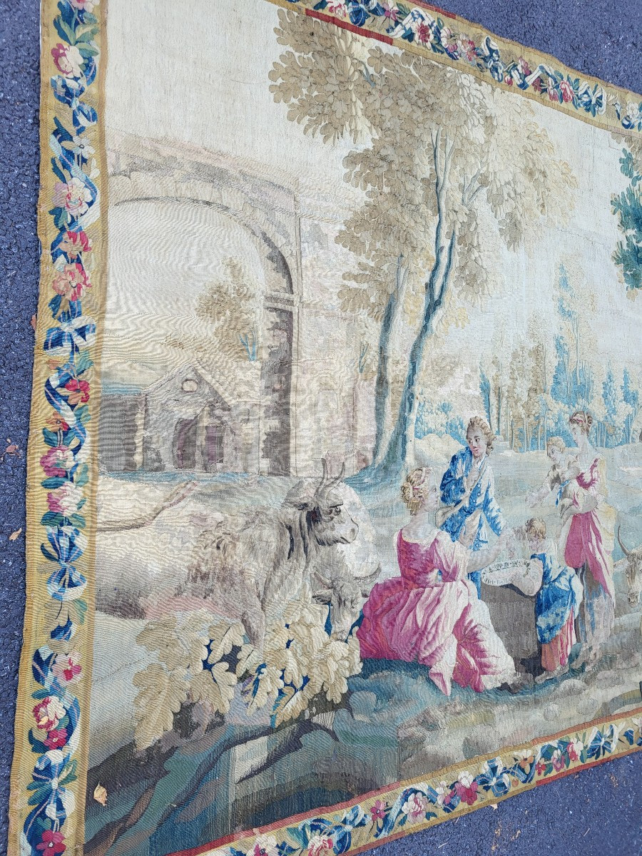 Aubusson Tapestry "the Merchant Of Forget-me-no Cakests" By Huet, 18th Century -photo-5