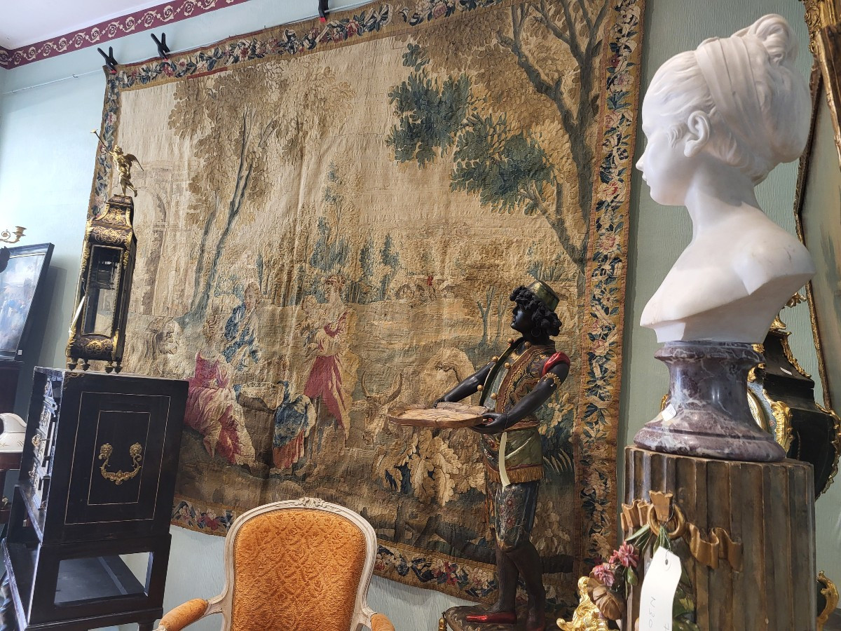 Aubusson Tapestry "the Merchant Of Forget-me-no Cakests" By Huet, 18th Century -photo-4