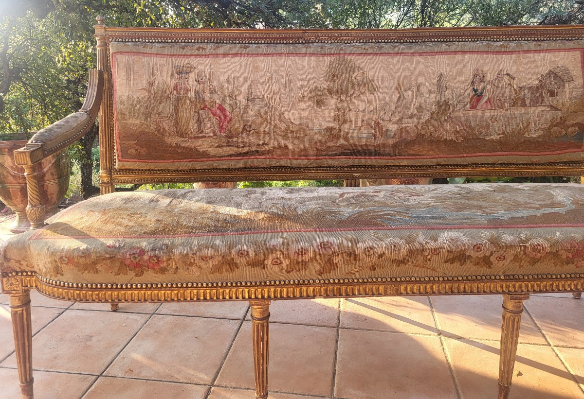 Canapé  bois doré  Aubusson  époque  début XIXe siècle L173cm-photo-4