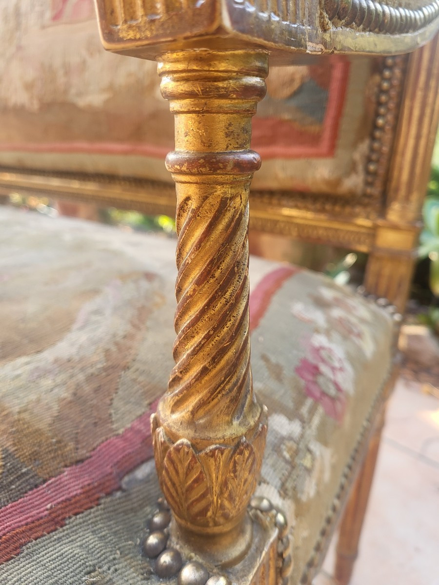 Canapé  bois doré  Aubusson  époque  début XIXe siècle L173cm-photo-1