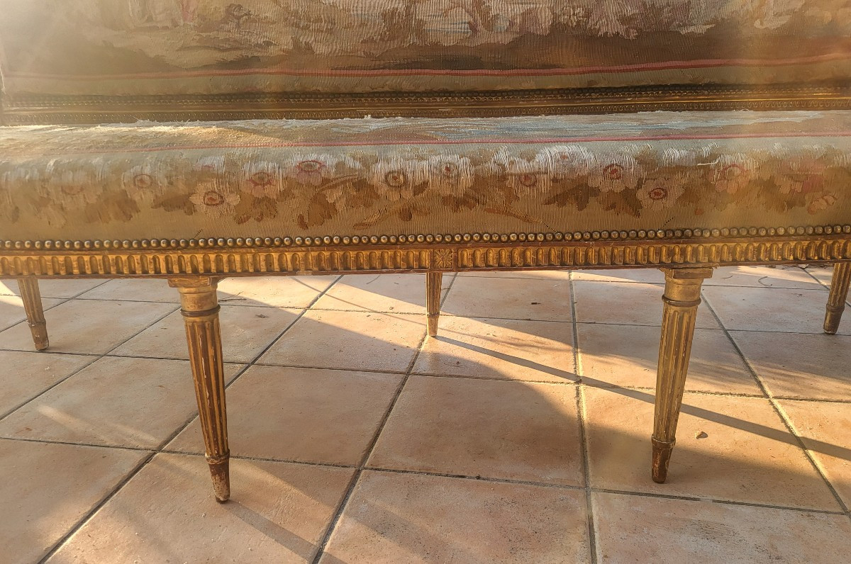 Canapé  bois doré  Aubusson  époque  début XIXe siècle L173cm-photo-2