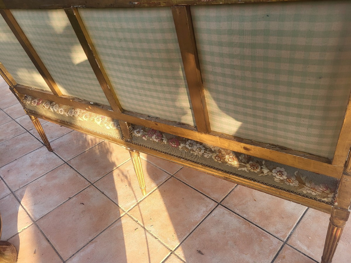 Canapé  bois doré  Aubusson  époque  début XIXe siècle L173cm-photo-3